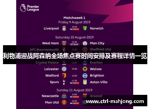 利物浦迎战阿森纳全场焦点赛时间安排及赛程详情一览